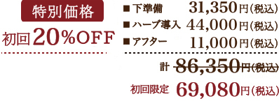 初回限定選べるオプションプレゼント グリーンピールの下準備 通常価格［90分］31,350円（税込）グリーンピール5days 通常価格［60分］44,000円（税込）アフタートリートメント［60分］通常価格 11,000円（税込）