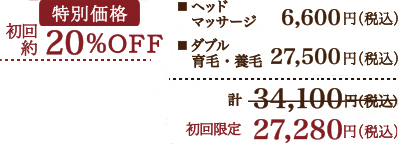 グリーンピール グリーンピールヘッドグロウダブル1day（ダブル） ヘッドマッサージ付き　通常価格［60分］34,100円（税込）グリーンピールヘッドグロウダブル1day（2g）ヘッドマッサージ付き　初回価格［60分］27,280円（税込）